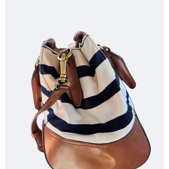 Lauren Ralph Lauren Navy and Brown Striped Shoulder Bag - Picture 5 of 11